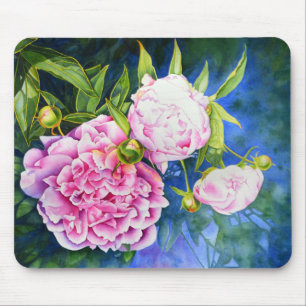 Mousepad Pintura de pénia branca rosa floral romântico