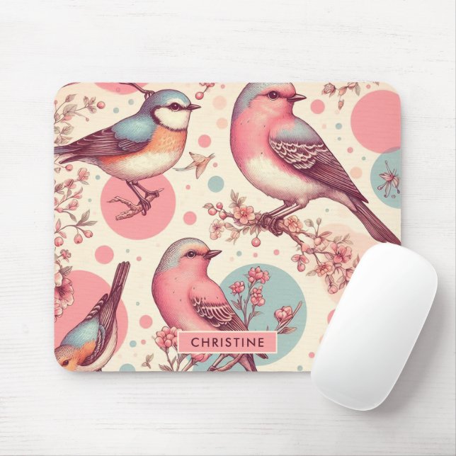 Mousepad Pintura De Pintura De Pássaros Cons (Com mouse)