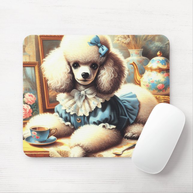 Mousepad Pintura de Poodle em Cute Vintage (Com mouse)