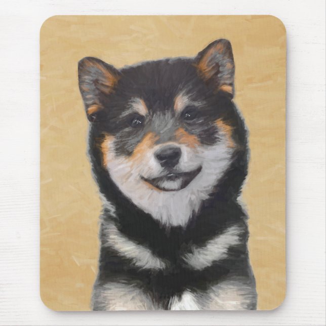 Mousepad Pintura de Shiba Inu (preto e Tan) - arte do cão (Frente)
