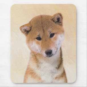 Mousepad Pintura de Shiba Inu (Vermelho) - Arte de Cachorro