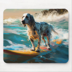 Mousepad Pintura de surf em lanterna inglesa setter Beach