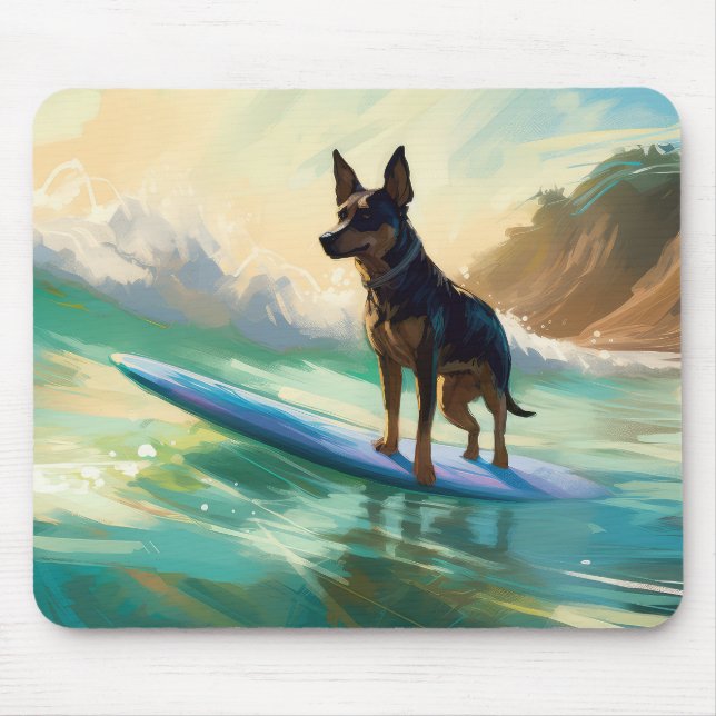Mousepad Pintura de surf em praia australiana Kelpie (Frente)