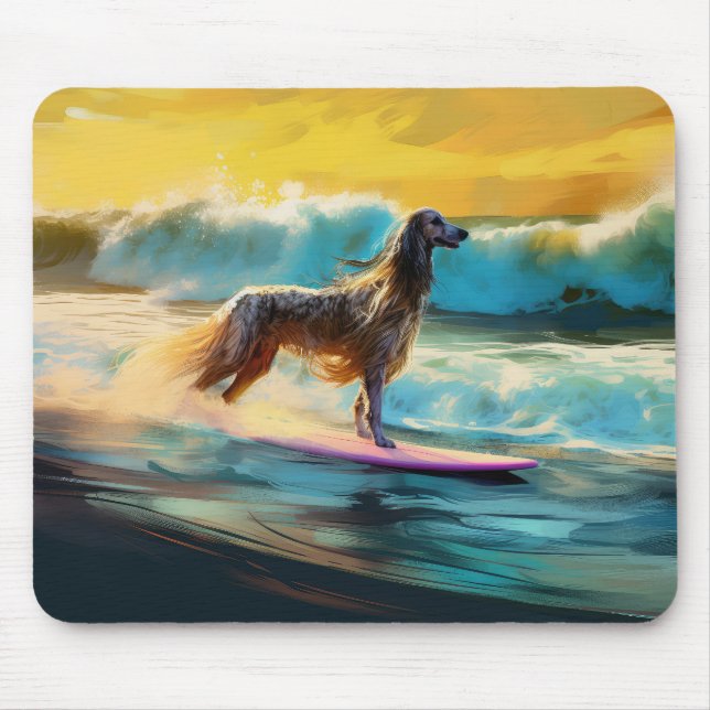 Mousepad Pintura de surf em praia de hound afegã (Frente)