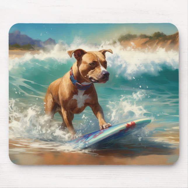 Mousepad Pintura de surfe em praia americana Staffordshire (Frente)