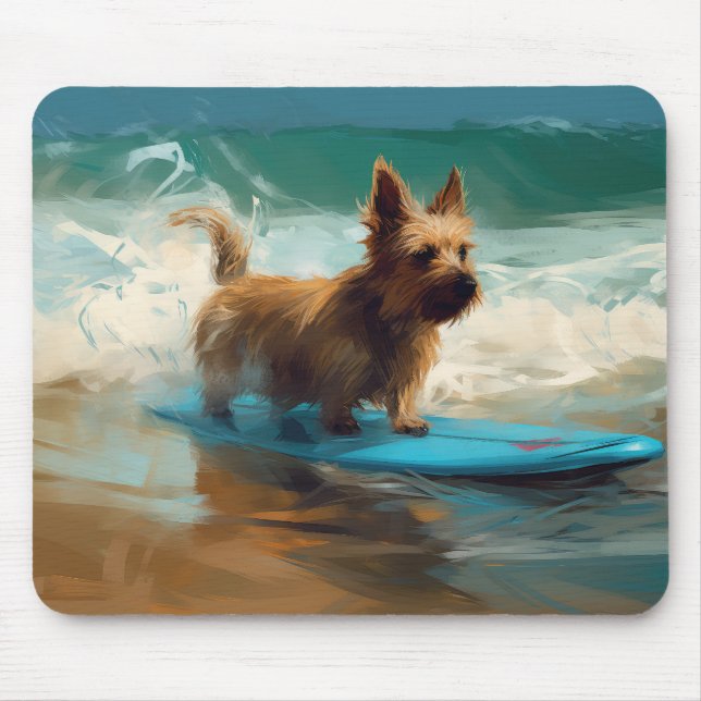 Mousepad Pintura de surfe na praia australiana Terrier (Frente)