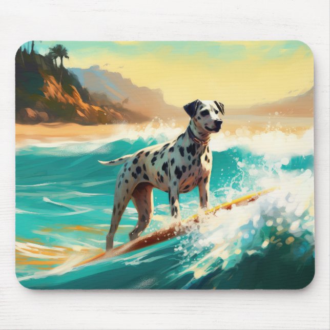 Mousepad Pintura de surfe na praia Dalmation (Frente)