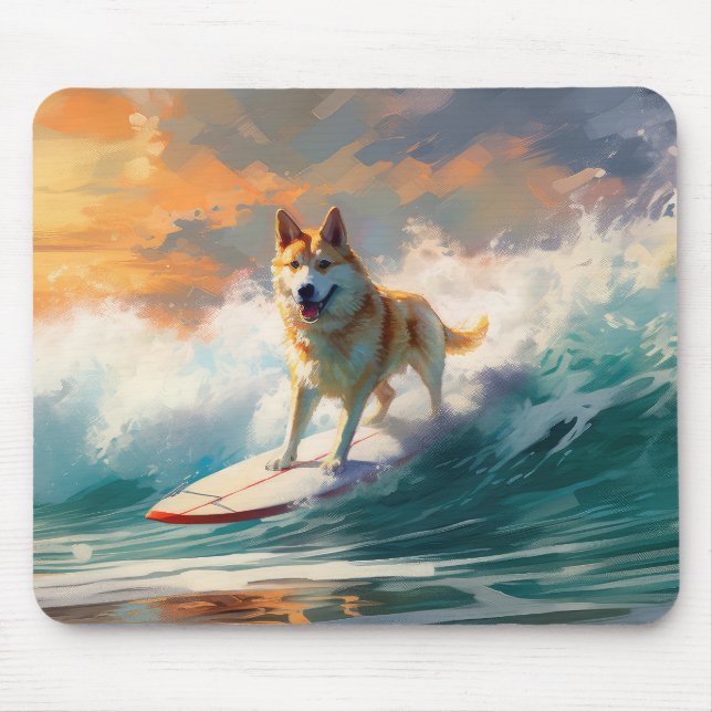 Mousepad Pintura de surfe na praia de Akita (Frente)