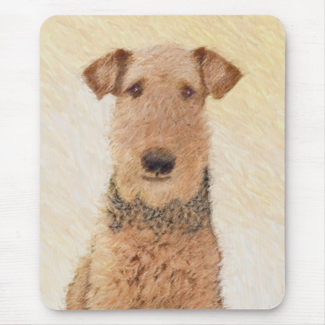 Mousepad Pintura de Terrier Airedale - Arte original cômoda (Frente)