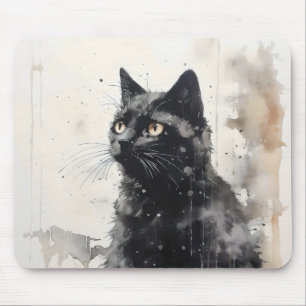Mousepad Pintura de Tinta Animal de Gato Preto
