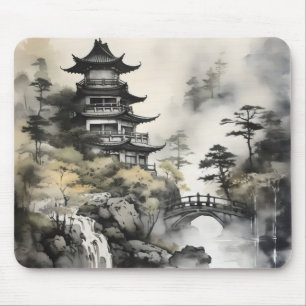 Mousepad Pintura de tinta no jardim asiático