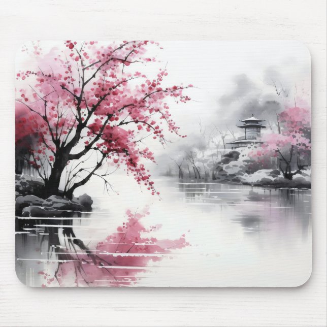 Mousepad Pintura de tinta primavera Sakura (Frente)