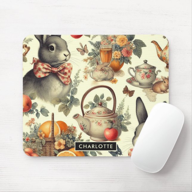 Mousepad Pintura do coelho da safra (Com mouse)