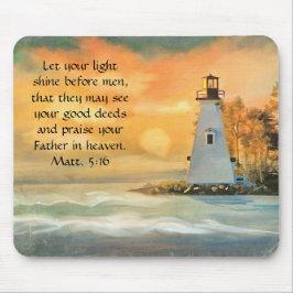 Mousepad Pintura do Farol do Verso da Bíblia Cristã ao Pôr