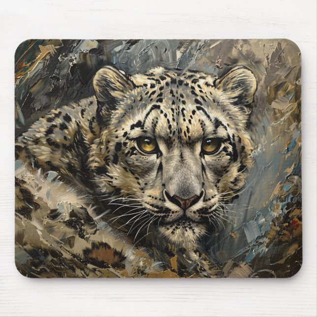 Mousepad Pintura do óleo de Leopardo da Neve (Frente)