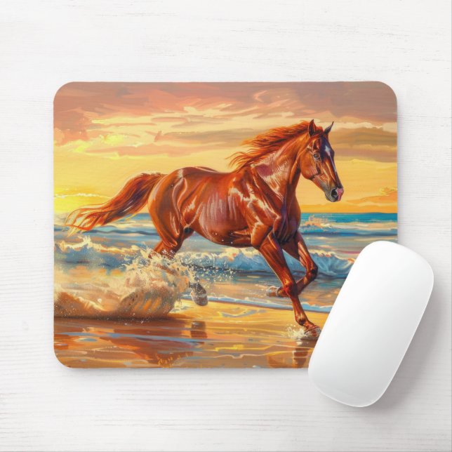 Mousepad Pintura do pôr do sol no oceano da praia do cavalo (Com mouse)