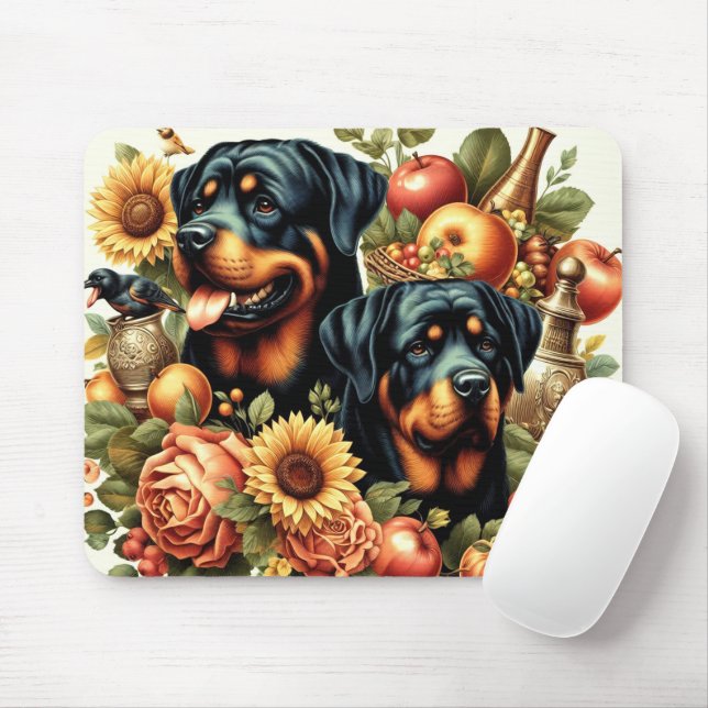 Mousepad Pintura do Rottweiler Retro (Com mouse)