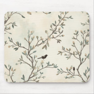 Mousepad Pintura em Aquarela Bege de Natureza Ramo de Pássa