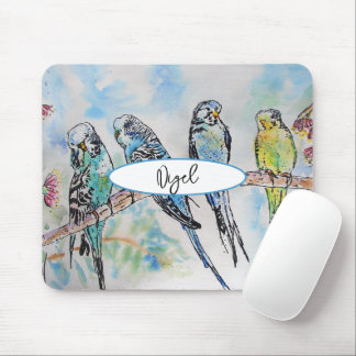 Mousepad Pintura em Aquarela de Periquito Pássaro pássaros
