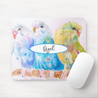 Mousepad Pintura em Aquarela de Periquito Pássaro Pássaros