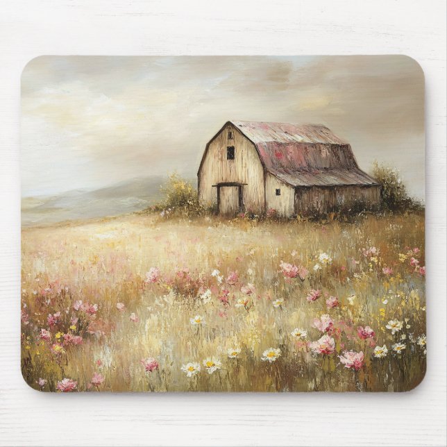 Mousepad Pintura em Campo de Flor Selvagem Russo Branca (Frente)