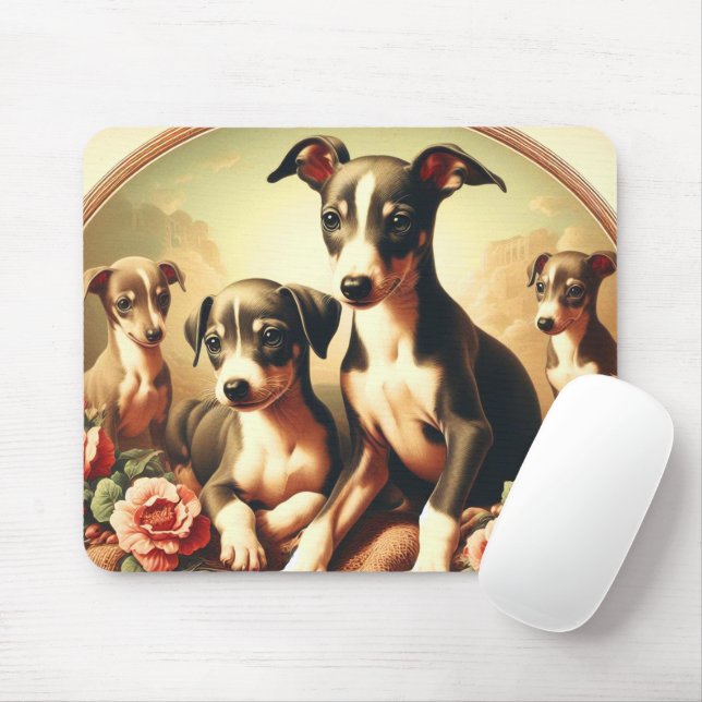 Mousepad Pintura em Greyhound Italiano, Cute Vintage (Com mouse)
