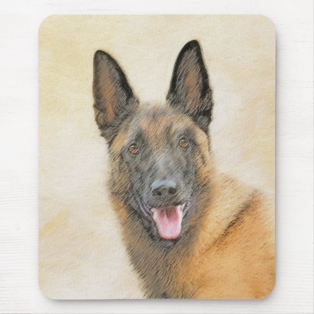 Mousepad Pintura em Malinois Belga - Arte Cachorra Original (Frente)