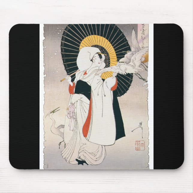 Mousepad Pintura impressionante bonita da mulher japonesa (Frente)