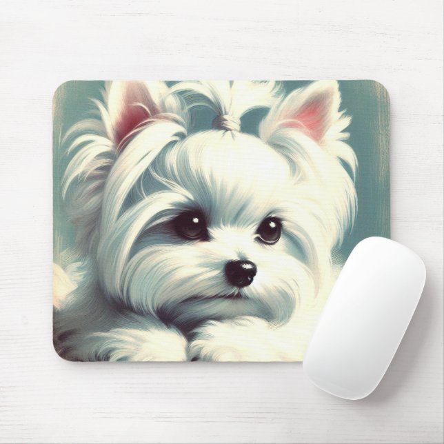 Mousepad Pintura Maltesa em Vintage (Com mouse)