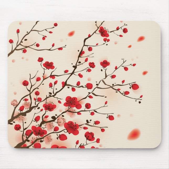 Mousepad Pintura oriental do estilo, flor da ameixa no (Frente)
