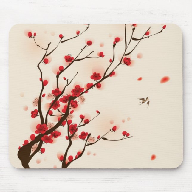 Mousepad Pintura oriental do estilo, flor da ameixa no (Frente)