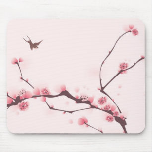 Mousepad Pintura oriental do estilo, flor de cerejeira