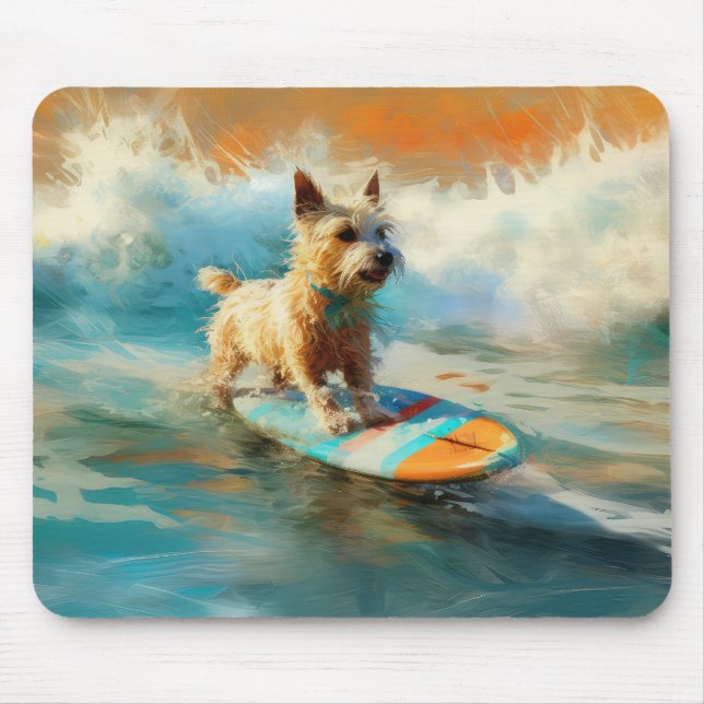Mousepad Pintura para surfar na praia do Biewer Terrier (Frente)