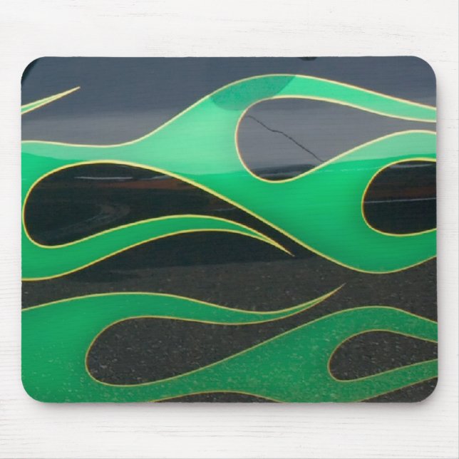 Mousepad pintura preta do hotrod com chamas verdes (Frente)