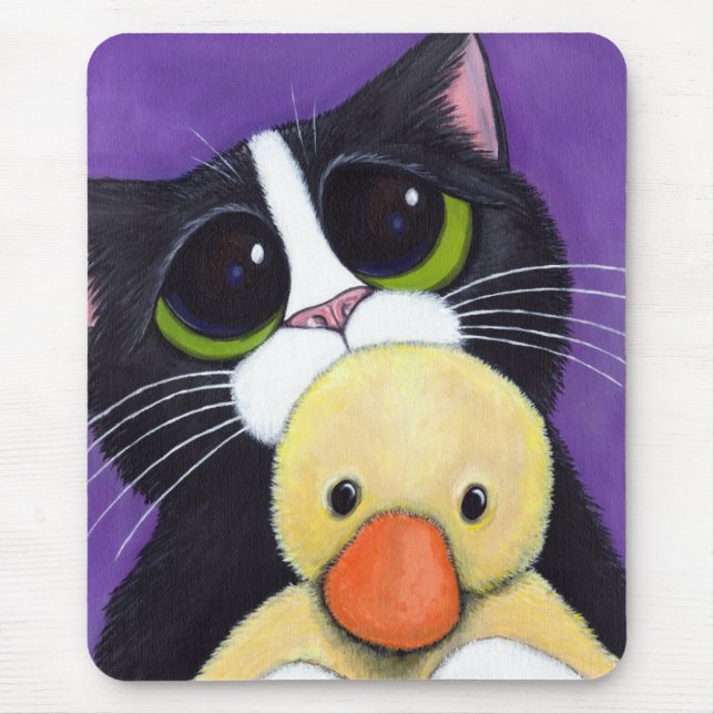Mousepad Pintura Scared do gato do smoking e do pato do (Frente)