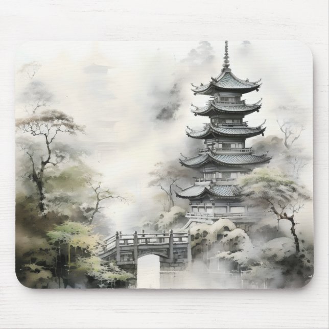 Mousepad Pintura tradicional do jardim asiático (Frente)