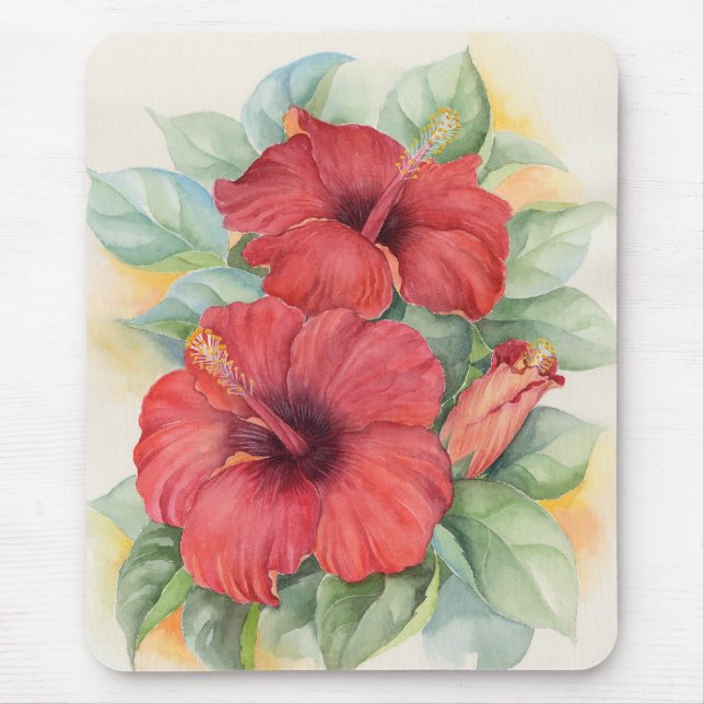 Mousepad Pintura tropical da flor do hibiscus vermelho - (Frente)