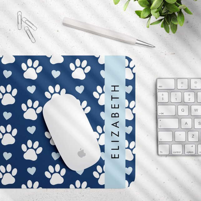 Mousepad Pinturas De Cães, Patas Brancas, Corações Azuis, S (Criador carregado)