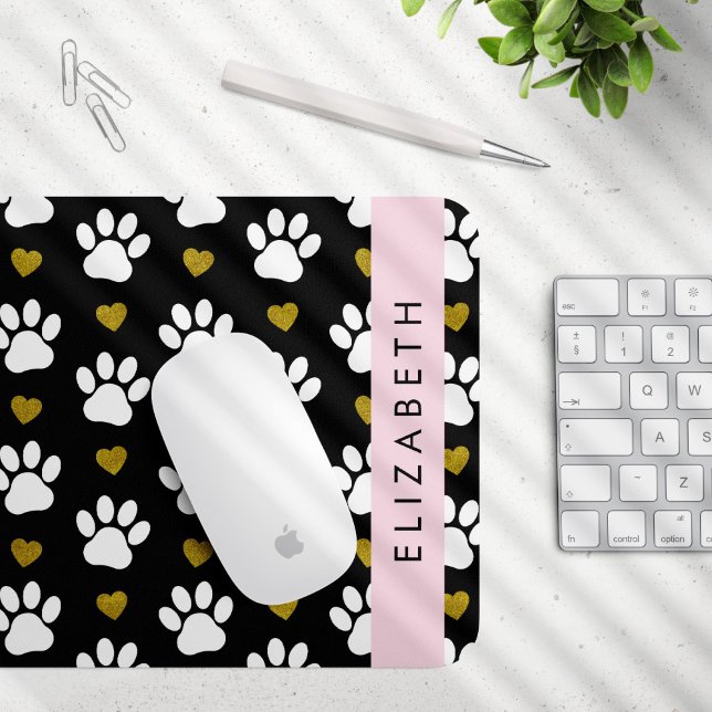 Mousepad Pinturas De Cães, Patas Brancas, Corações Dourados (Criador carregado)