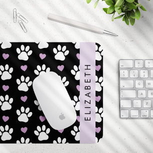 Mousepad Pinturas De Cães, Patas Brancas, Corações Lilases,