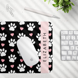 Mousepad Pinturas De Cães, Patas Brancas, Corações Rosa, Se