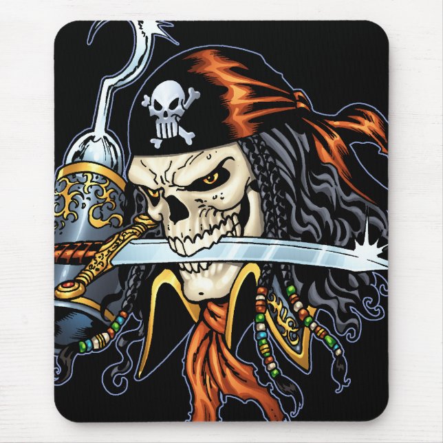 Mousepad Pirata do crânio com espada e gancho pelo Al Rio (Frente)