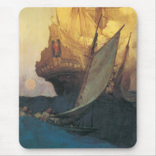 Mousepad Pirata do vintage, ataque em um Galleon por Howard