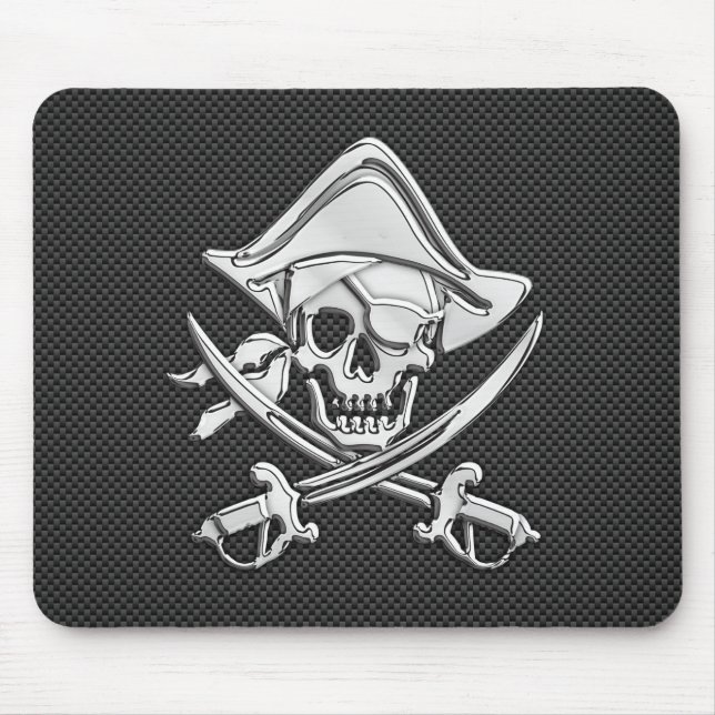 Mousepad Pirata prateada em decor de fibra de carbono preto (Frente)