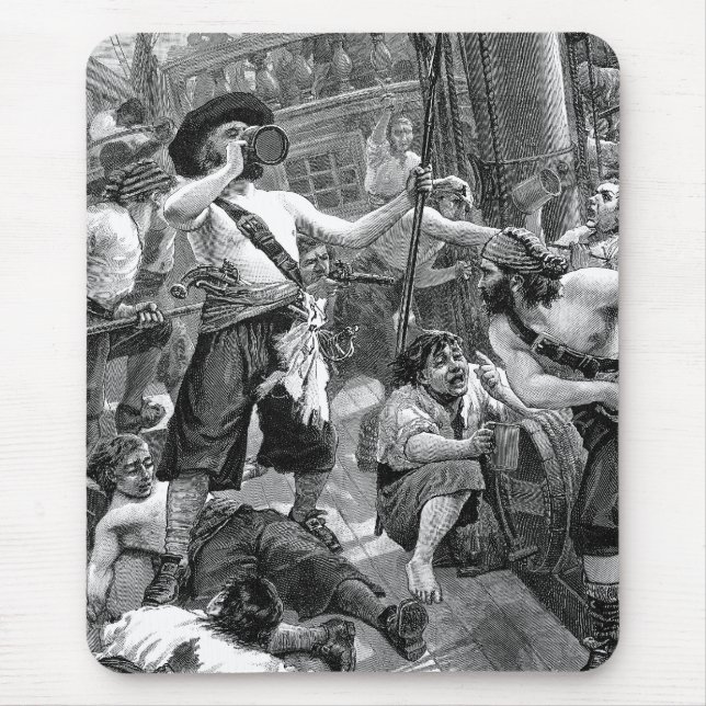 Mousepad Piratas antigos lutando e bebendo no navio (Frente)