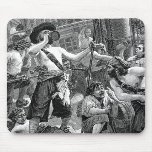 Mousepad Piratas Antigos Lutando e Bebendo no Navio