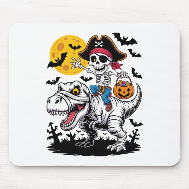 Mousepad Pirate Skeleton Halloween T Rex Candy Dinosaur Shi (Frente)