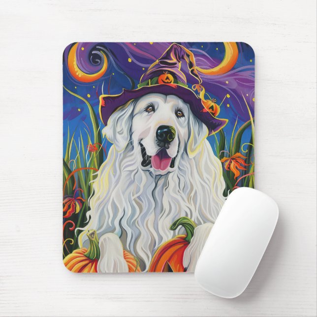 Mousepad Pirenéus Excelentes Spooky Cachorros Bruxos Pumpki (Com mouse)