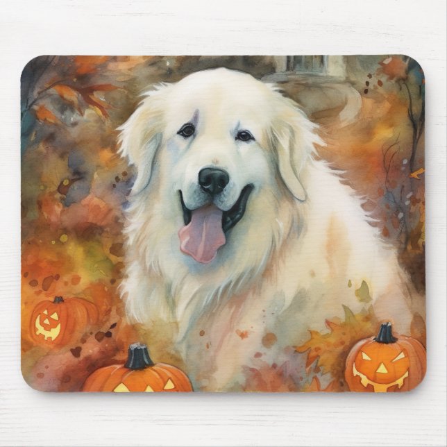 Mousepad Pirinéus Excelentes De Halloween Com Pumpkins Assu (Frente)