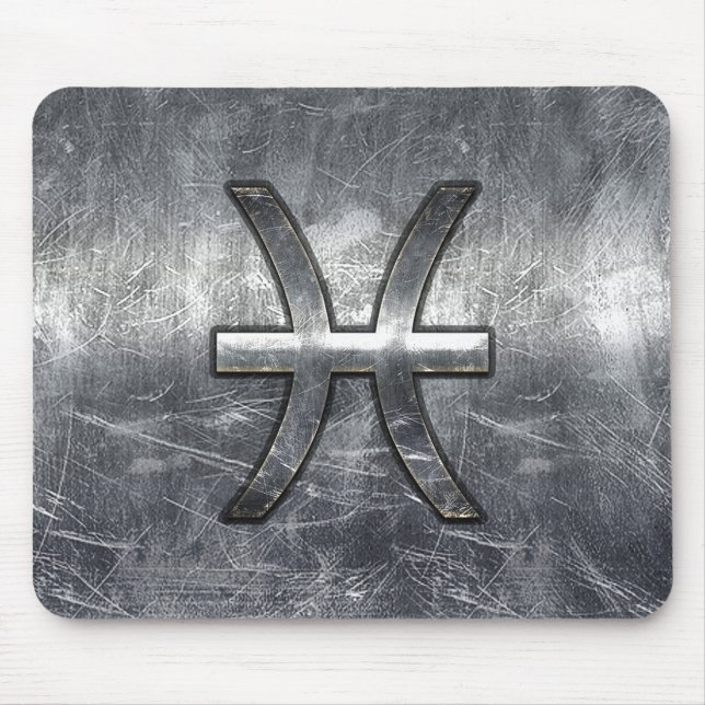 Mousepad Pisces Zodiac Sign in grunge steel style decor (Frente)